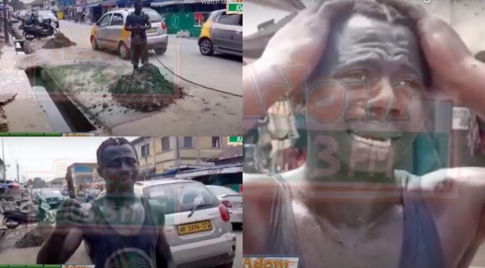 Takoradi: Residents serve notorious thief with beer & force him to distil all gutters in the town (video)