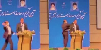 Member Of The Iranian Armed Forces Slaps Newly Appointed Governor During A Public Speech.